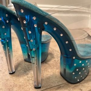 Blue Rhinestone Bottom Clear Top Stilettos